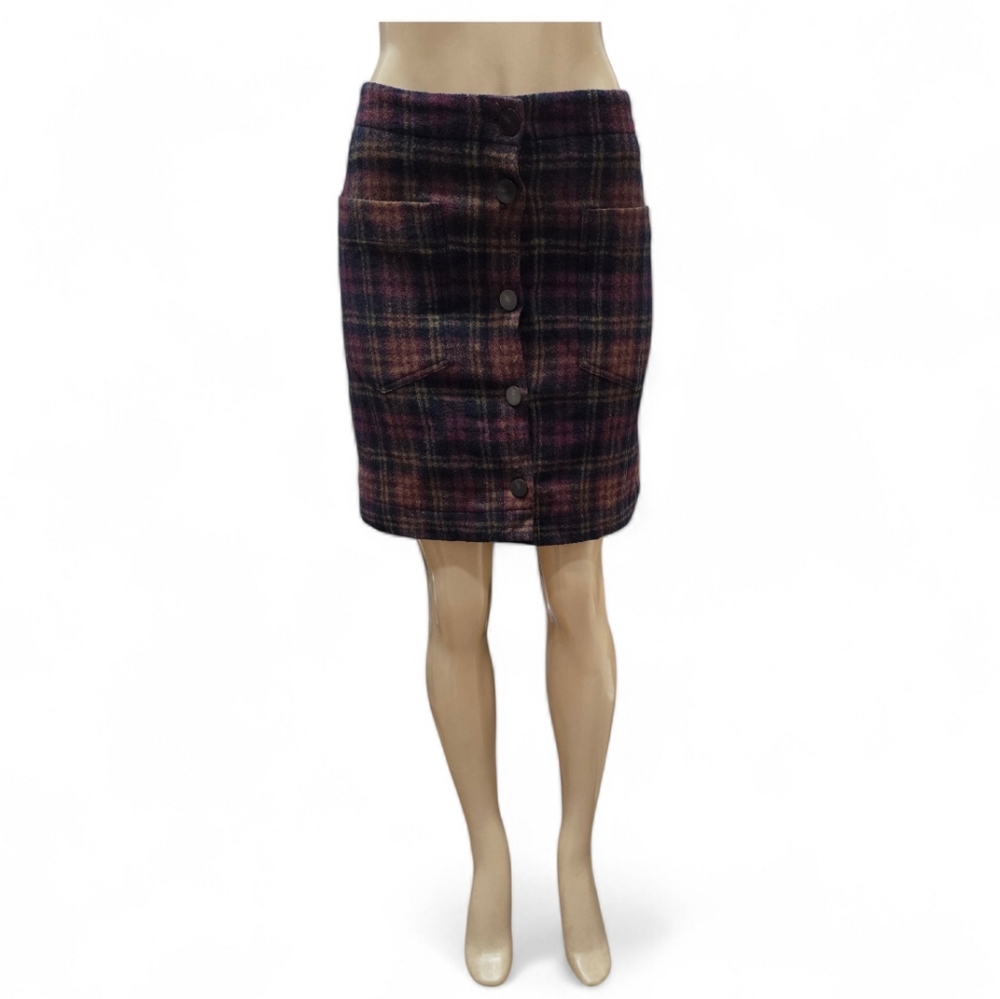 Steven Alan Brown & Red Plaid 100% Virgin Wool Size 2  Mini Skirt